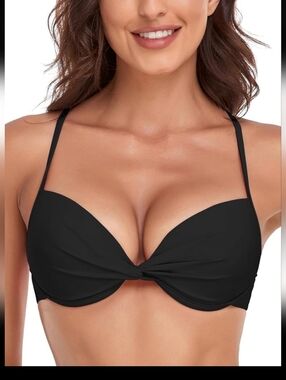 Victoria's Secret Essential Twist Push-Up Bikini Top Pure Black Sz 34D NWT